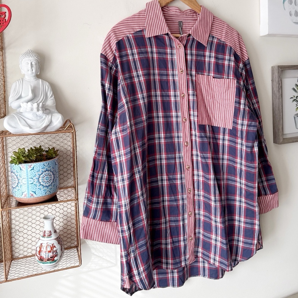Anthropologie Flannel Boyfriend Buttondown Shirt Plaid Stripe Cotton Size Medium - Picture 7 of 13